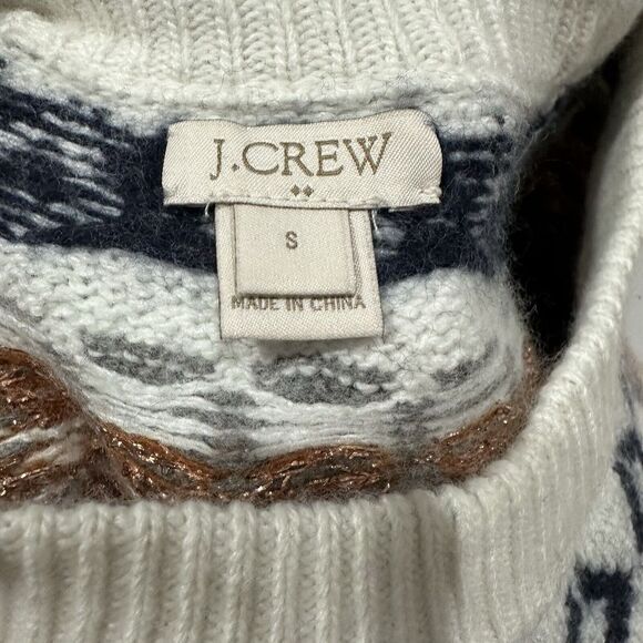 J CREW Women's Small Factory Gray Metallic Fair Isle Merino Wool Blend Sweater - Picture 6 of 8